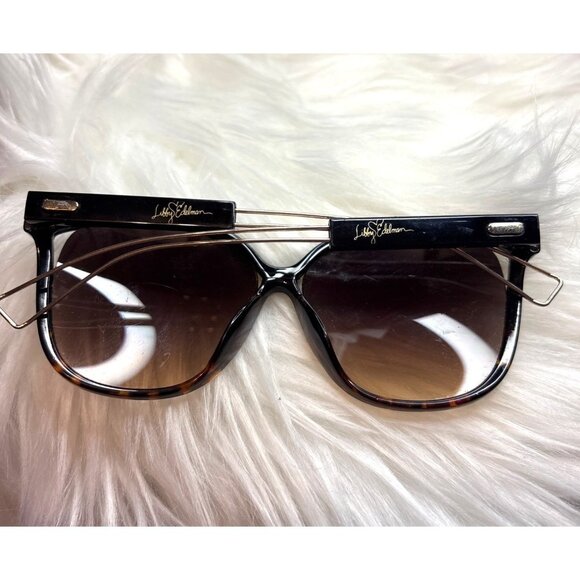 Libby Edelman Oversized Tort Brown & Black Gradient Sunglasses With Metal Temple - Picture 6 of 6